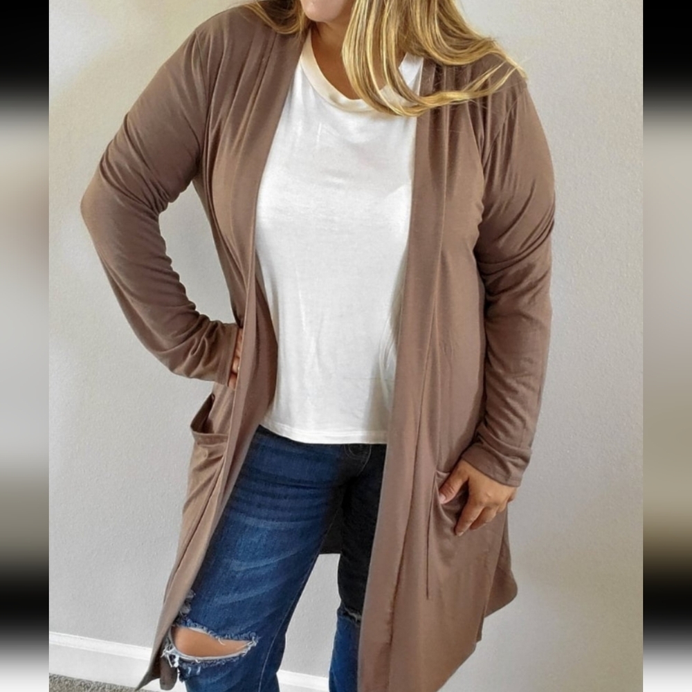 BRAND NEW Brown Soft and Stretchy Long Cardigan with pockets